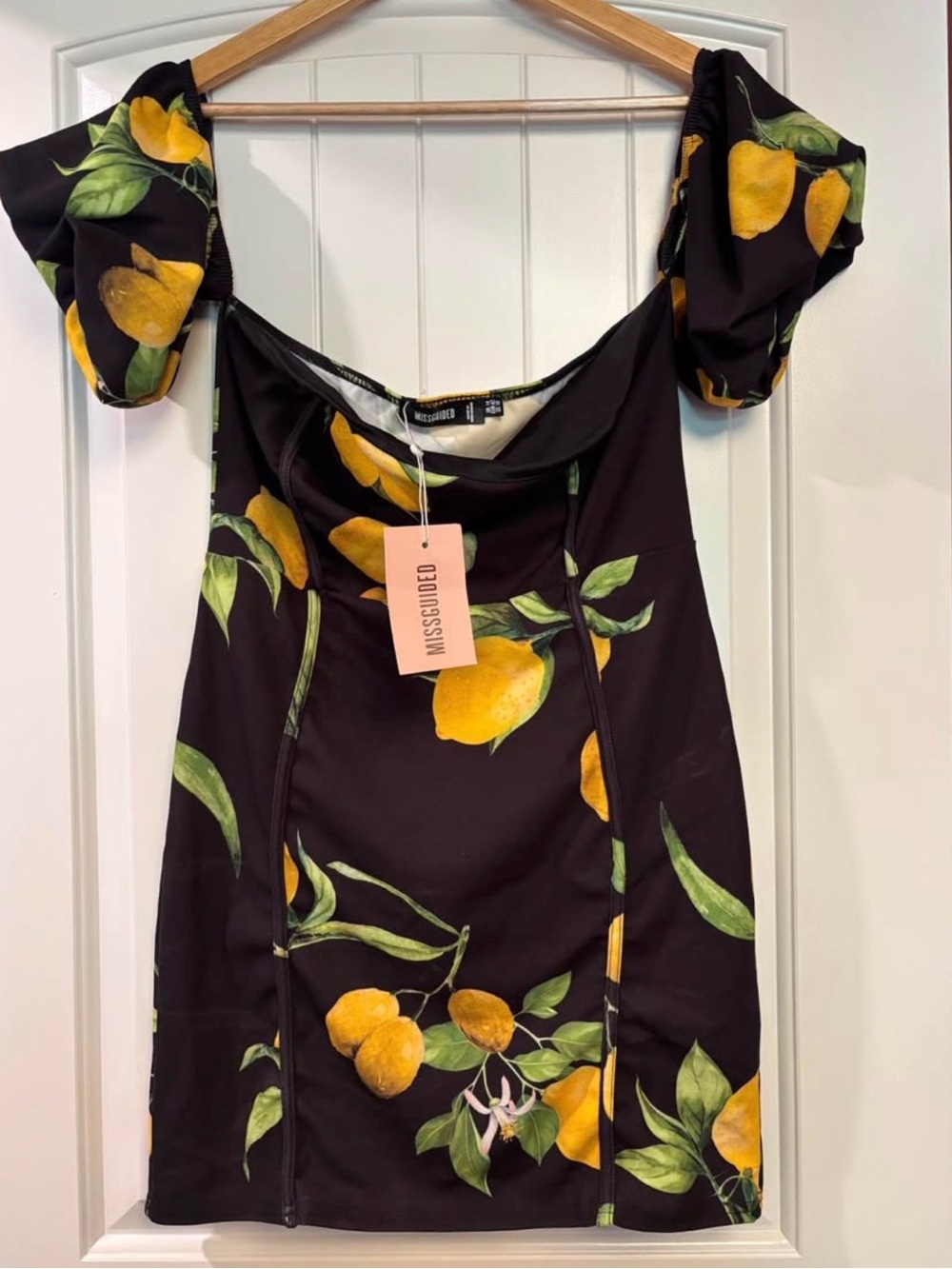 Missguided Black Dress with Yellow Lemon Trim